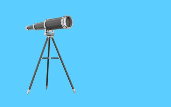 Realistic Black Telescope Rendering Icon Blue Background Space Text — Stock Photo, Image