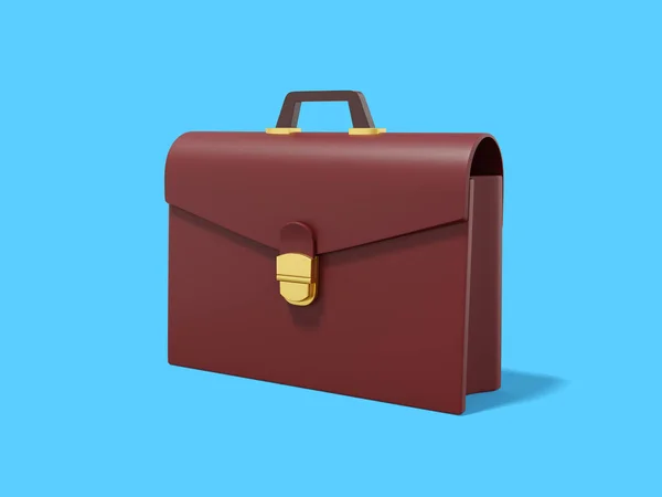 Brown briefcase on blue background. Portfolio icon. 3D rendering