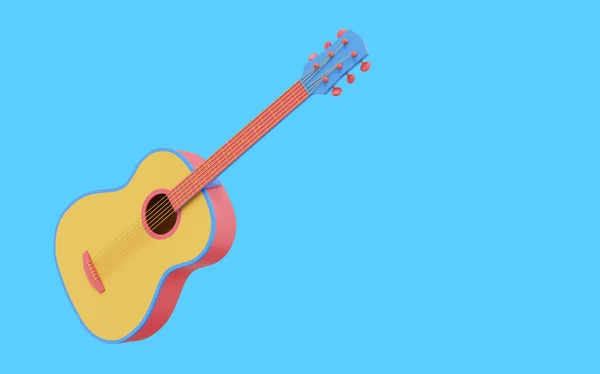 Multicolored Acoustic Guitar Rendering Icon Blue Background Space Text — Stock Photo, Image