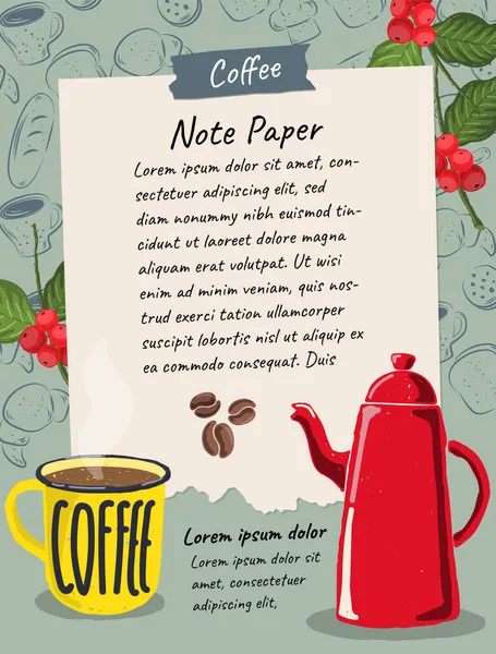 Papír Megjegyzés Vektor Keret Háttér Művészet Tervezés Kávé Vektor Illusztráció — Stock Vector