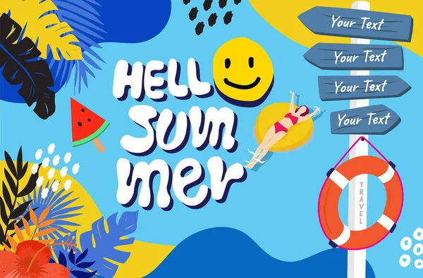 Γεια Καλοκαίρι Χαμόγελο Μπλε Φόντο Διάνυσμα Εικονογράφηση — Διανυσματικό Αρχείο