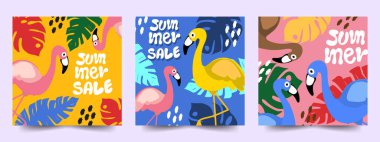 yaz kartları poster flamingo arkaplan tropik vektör illüstrasyon