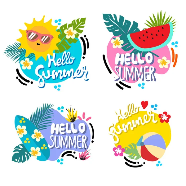 Logo Etikett Sommar Koncept Banner Design Vattenmelon Boll Surfingbräda Vektor — Stock vektor