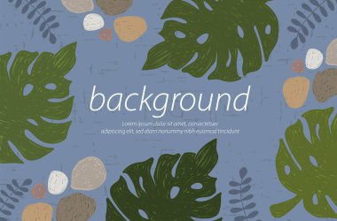 tropikal doğa mavi arka plan el sanat tasarımı vektör illüstrasyon sanatsal elementleri çizer