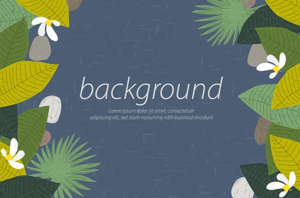  tropikal doğal donanma mavi arka plan el çizim yaprak bileşimi sanatsal elementler çizim vektörü