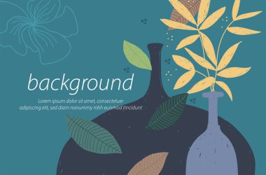  Çiçek iki vazo doğa turkuvaz arka plan sanat tasarımı resim vektörünü dekore eder