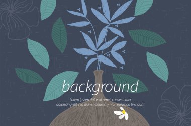 Çiçek vazosu tasarımı doğa koyu mavi arkaplan sanatı resimleme vektörünü süsler