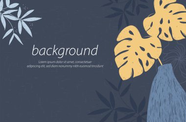  Çiçek vazosu doğa koyu mavi arkaplan tasarımı resimleme vektörünü dekore eder