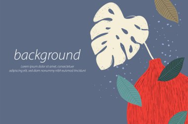  Çiçek kırmızısı yuvarlak vazo dokusu mavi arkaplan sanat tasarımı çizim vektörü