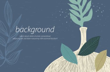 Krema vazo dokusu doğa minimum mavi arkaplan sanat tasarım illüstrasyon vektörü