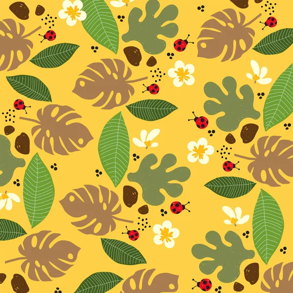 Set Beautiful Natural Flowers Leaves Background Patterns Used Design Fabric — Vetor de Stock