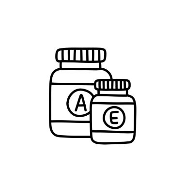 Vitaminler karalama simgesi, vektör çizgisi çizimi