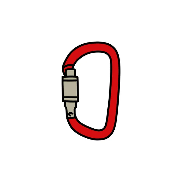 Klettern Karabiner Doodle Symbol Vektor Farblinie Illustration — Stockvektor