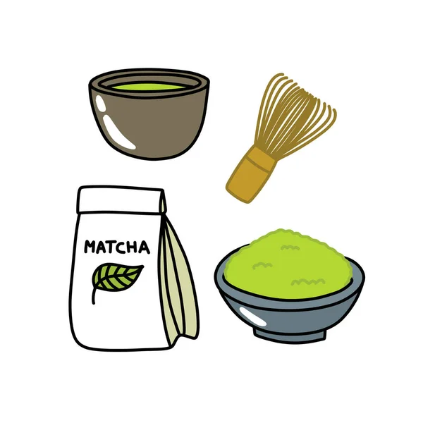 Matcha Tea Doodle Simgesi Vektör Illüstrasyonu — Stok Vektör