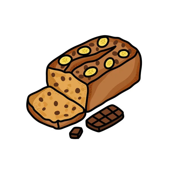 Banánový Chléb Ikonou Čokoládových Čmáranic Vektorová Ilustrace — Stockový vektor