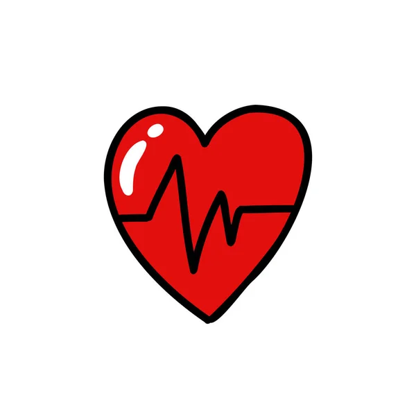 Coeur Avec Rythme Cardiaque Icône Doodle Illustration Vectorielle — Image vectorielle