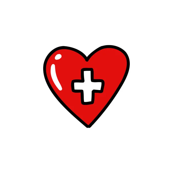 Corazón Con Icono Doodle Cruz Médica Ilustración Vectores — Vector de stock