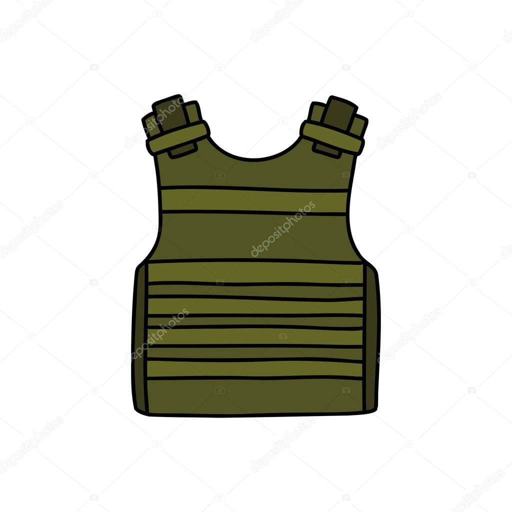 Body armor doodle icon, vector illustration