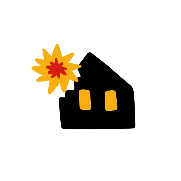 Κατεστραμμένο Σπίτι Από Την Έκρηξη Doodle Εικονίδιο Διάνυσμα Έγχρωμη Γραμμή — Διανυσματικό Αρχείο