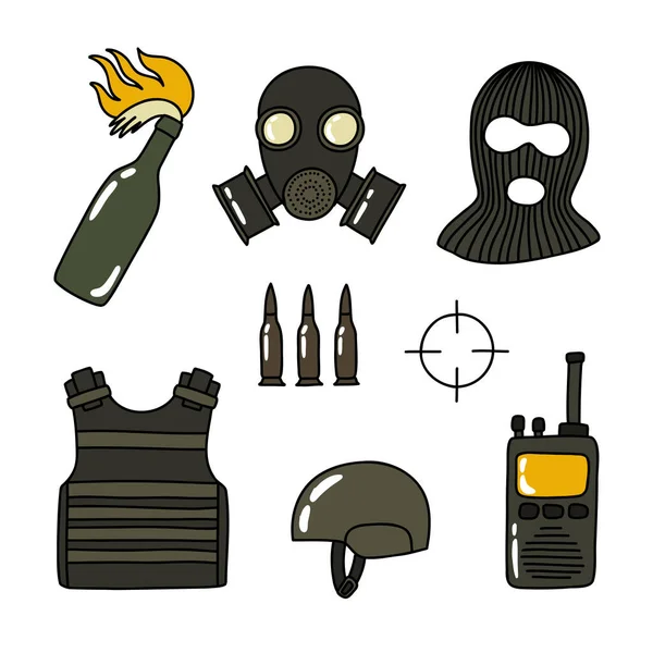 Equipo Militar Doodle Icono Ilustración Vectorial — Vector de stock