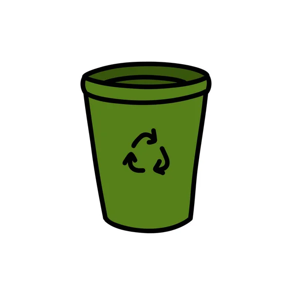 Recycle Trash Can Doodle Icon Vector Illustration — Stock Vector