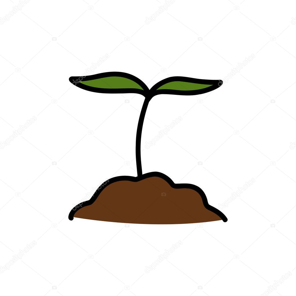 sprout in the ground doodle icon, vector illustration