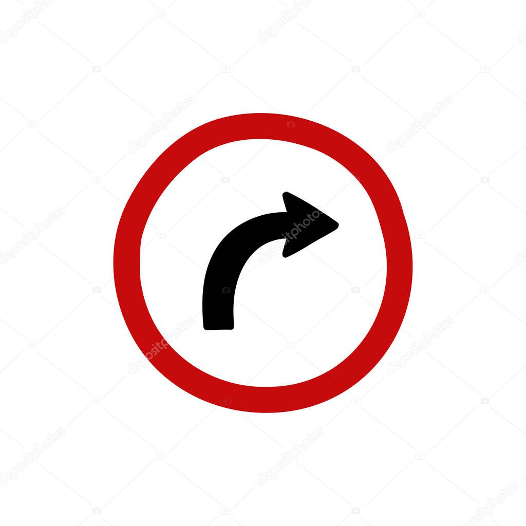 turn right ahead sign doodle icon, vector illustration