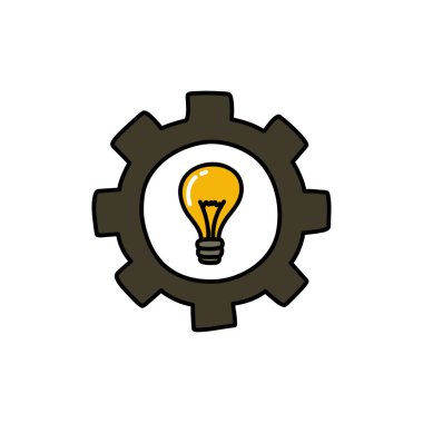 Dişli karalama simgesi olan ampul, vektör illüstrasyonu