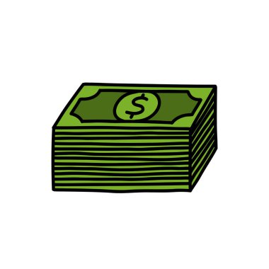 dolar paketi karalama simgesi, vektör illüstrasyonu