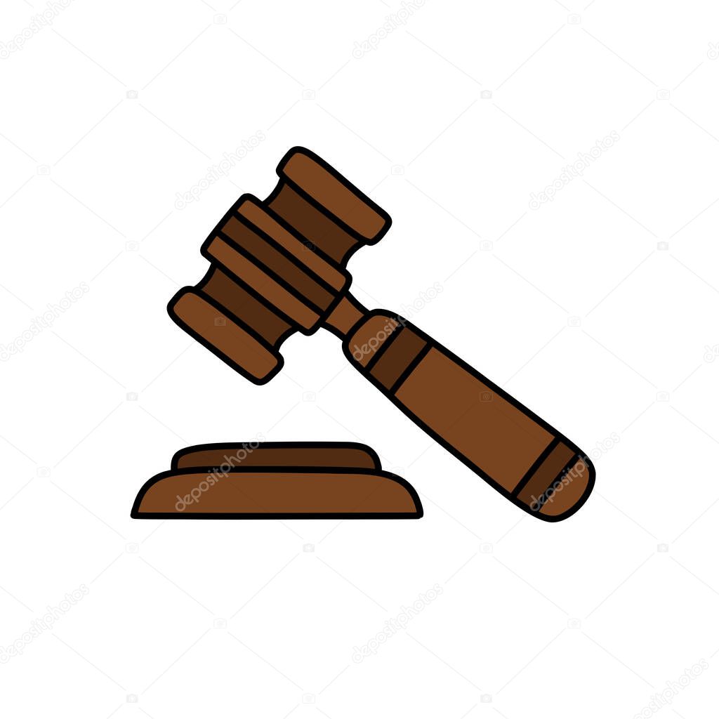 judges gavel and block doodle icon, vector illustration