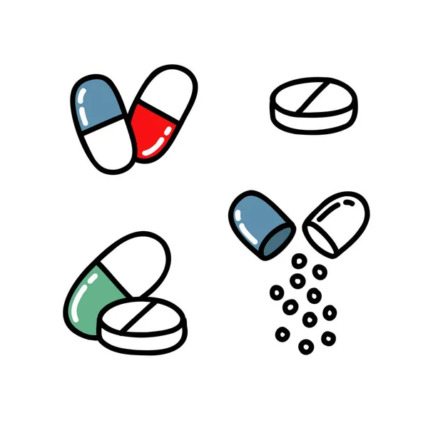 Pills Doodle Icon Vector Illustration — Stock Vector