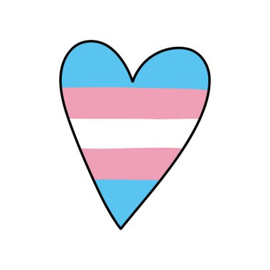Transeksüel gurur bayrağı taşıyan kalp, LGBTQ bayrak karalama simgesi, vektör illüstrasyonu