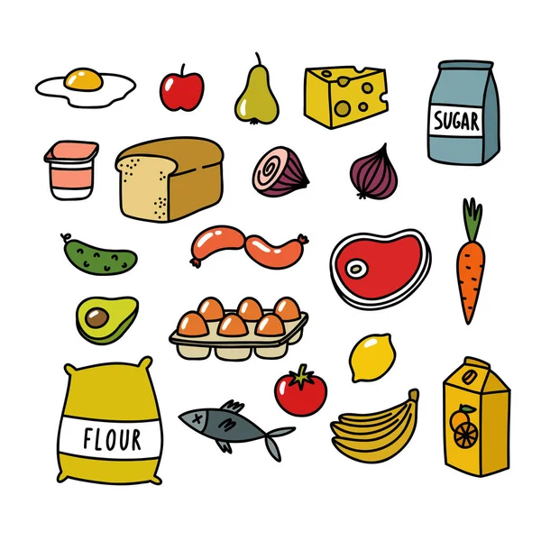 Food Doodle Icons Set Vector Illustration — Vettoriale Stock