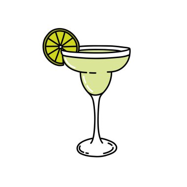 Margarita coctel doodle ikonu, vektör illüstrasyonu