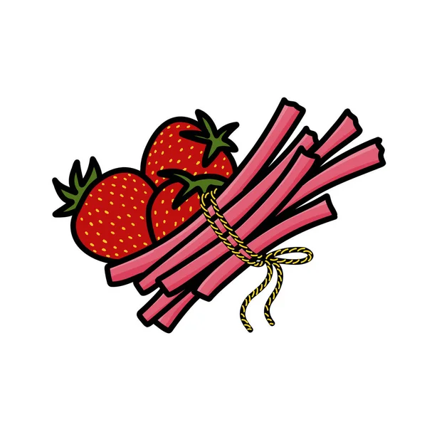 Çilek ve ravent karalama ikonu, vektör illüstrasyonu