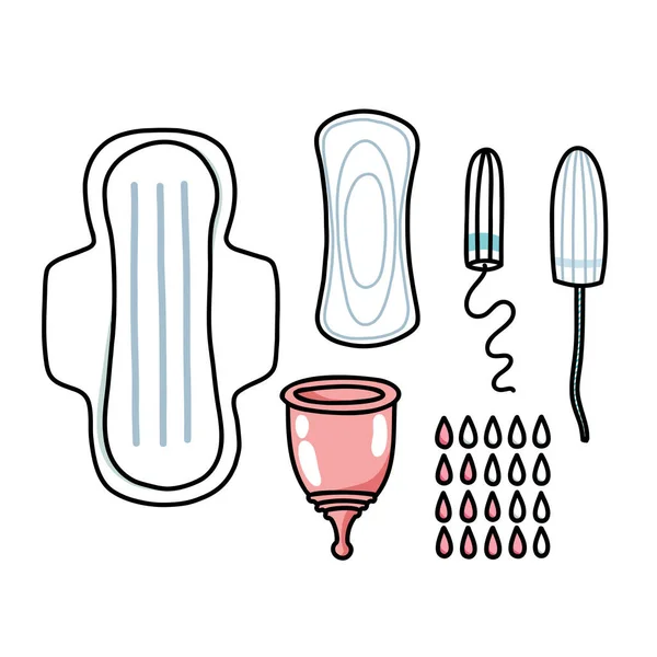 Conjunto Menstruación Higiene Femenina Salud Las Mujeres Garabatos Iconos Ilustración — Vector de stock