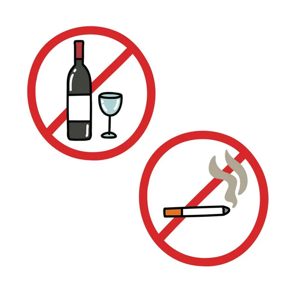 Verboden Borden Voor Roken Drinken Geen Drinken Geen Roken Teken — Stockvector