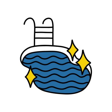 swimming pool cleaning doodle icon, vector illustration clipart