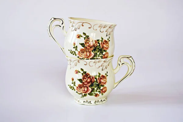 Vintage Cup Tea Saucer Isolated White Background Antique Tea Cup Stock Image