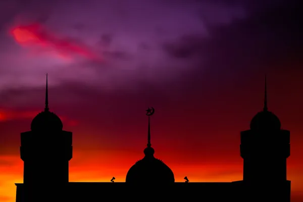 Sombra Mezquitas Cúpula Degradado Crepuscular Fondo Negro Oro Para Eid —  Fotos de Stock