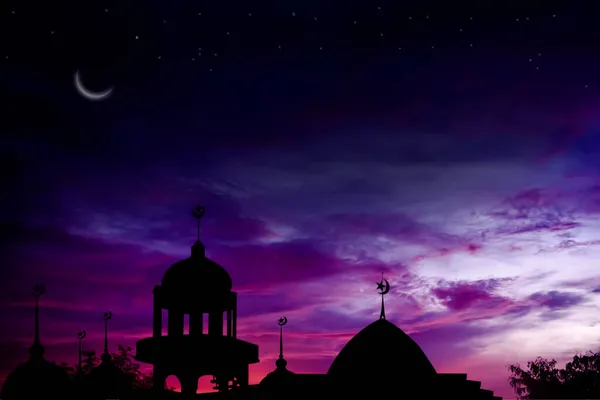 Meczety Cienia Kopuła Gradiencie Zmierzchu Czarny Złoty Tło Dla Eid — Zdjęcie stockowe