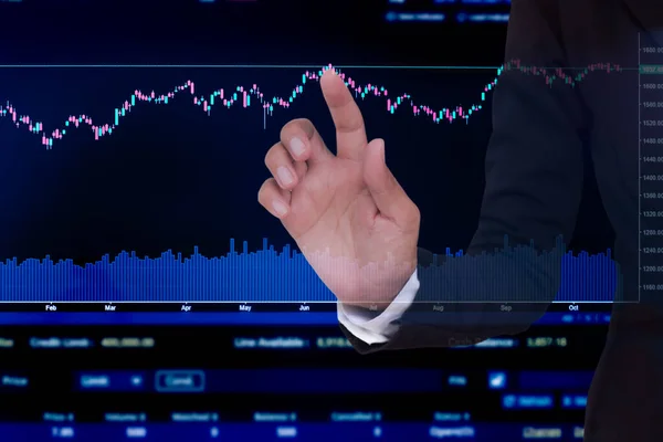 Hand Staff Black Suit Profit Point Candlestick Blur Chart Data — Fotografia de Stock