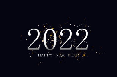 Mutlu Noeller ve mutlu yıllar 2022 konsepti. Siyah arkaplanda gümüş renk eğimli metin ve numara. Tatillerde kutlama partisi için yeni modern lüks tasarım kartı.