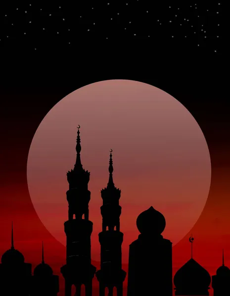 Symboles Religion Ramadan Kareem Mosquées Dôme Dans Nuit Crépusculaire Avec — Photo