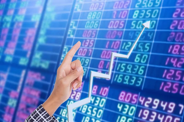Fingerpunkt Suddiga Numeriska Data Aktiemarknaden Näringsidkare Och Uppåtpil Information Valuta — Stockfoto