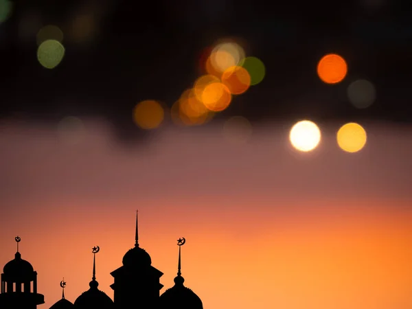 Ramadán Kareem Símbolos Religión Cúpula Mezquitas Con Bokeh Nocturno Fondo — Foto de Stock