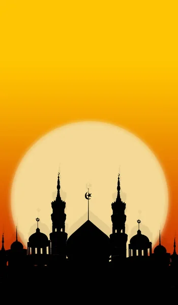 Mosques Dome Shadow Twilight Sky Night Dark Red Moon Ramadan — Stock Photo, Image
