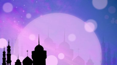 Cami Kubbesi alacakaranlık gökyüzünde gece karanlığında koyu pembe mavi ay raamazan İslam sembollerinde. İslam 'ın yeni yılı Muharram, Mübarek, Kurban Bayramı, Kurban Bayramı, Arap konsepti.