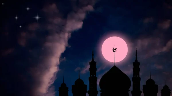 Moscheen Kuppelschatten Dämmerhimmel Nacht Dunkelviolett Auf Mond Ramadan Islamische Religionssymbole — Stockfoto