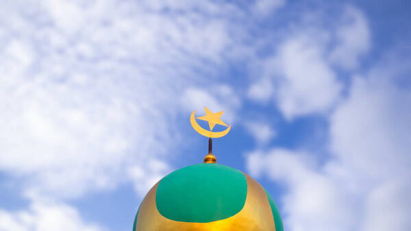 Mosques Dome buiding on blue sky background. ramadan islamic religion symbols. Islamic new year Muharram, Mubarak, Eid al-fitr, Eid al-Adha, arabic concept. portrait with free space. — Stock Image Mosques Dome Buiding Blue Sky Background Ramadan Islamic Religion Symbols Stock Photo